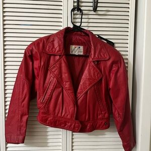 Red Cropped Vintage 80’s Leather Jacket